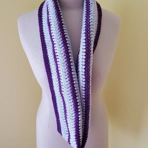 Crochet Gray and Purple Stripe Cowl/New